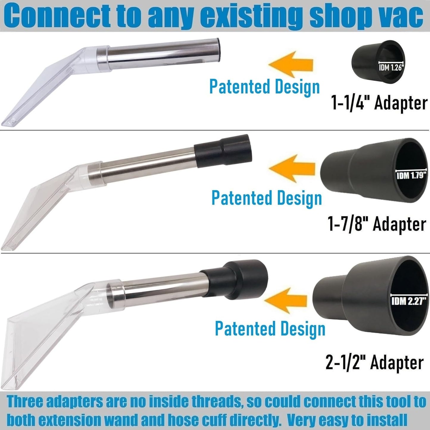 Happy Tree Universal Fit All Shop Vacs with 2-1/2" and 1-7/8" and 1-1/4" Adapters, Large 7-1/2" Extraction Accessory for Upholstery & Carpet Cleaning and Auto Detailing, Shop Vac Extractor Attachment