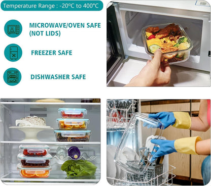 Feshory 1 Pack Airtight Glass Food Storage Containers with Lids (370 ML) - Glass Meal Prep Food Containers, Lunch Box Safe for Microwave, Freezer, Dishwasher Kitchen Storage & Organisation