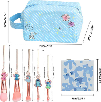 Preppy Makeup Bag Travel Cosmetic Pouch Large Capacity Cartoon Zippered PU Bag Accessories Storage Mirror Makeup Brush