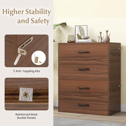 KOMFOTTEU Chest of Drawers with 2 Drawers, Anti-tipping Device Small Wooden Furniture for Bedroom, Living Room, Office, Bedside, 60 x 34 x 38 cm (Walnut)
