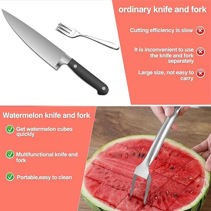 Watermelon Cutter，2-in-1 Stainless Steel Fruit Cutter, 2025 New Upgrade Dual Head Watermelon Fork Slicer Tool, Summer Fruit Cutting Home Kitchen Gadgets (2Pcs)