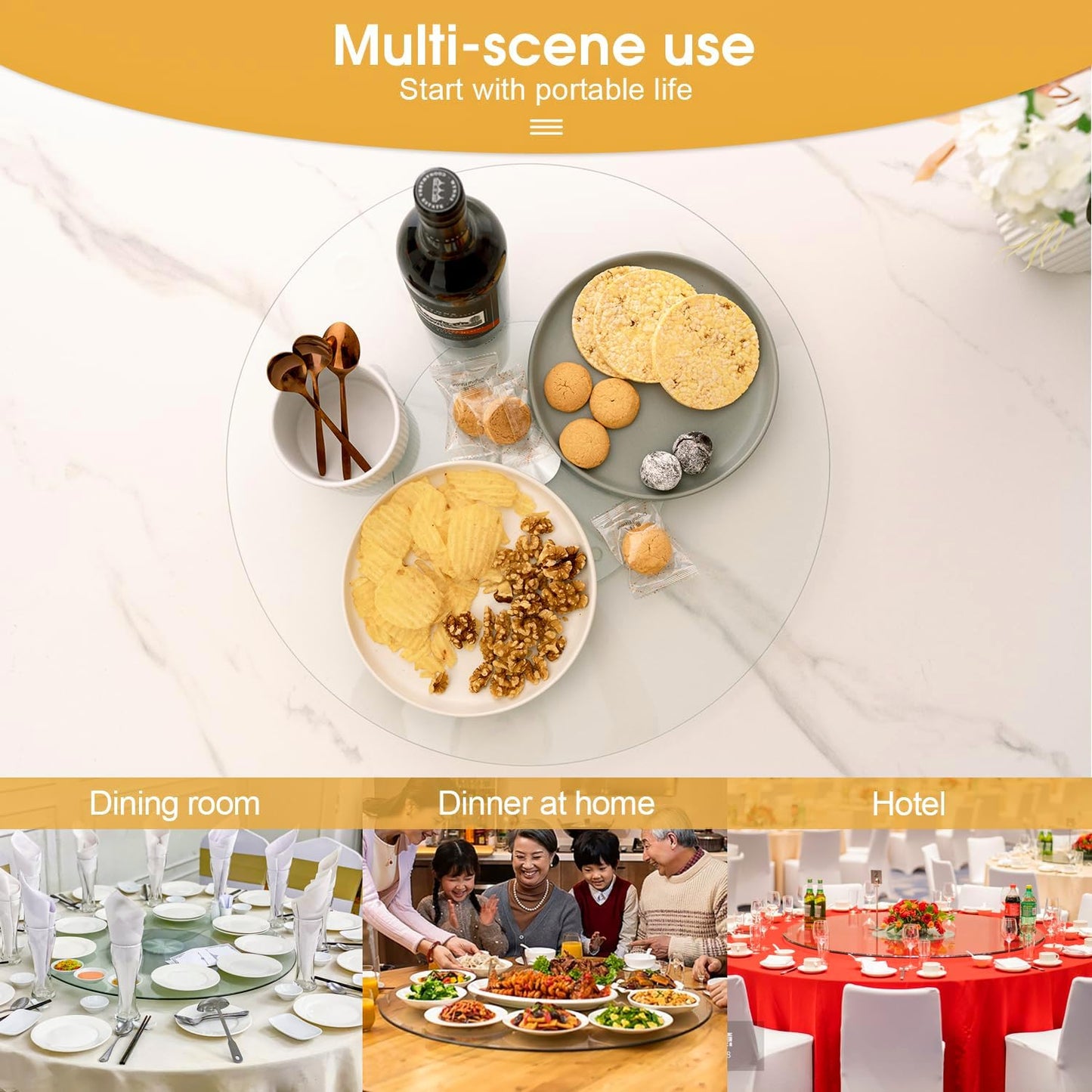 Felic Tempered Glass Lazy Susan, Turntable Tabletop Rotating Serving Tray, 360° Rotating Tray Serving Plate, Dining Table Top/Spices Storage Holder for Family Gatherings, Banquets, Weddings (50cm)