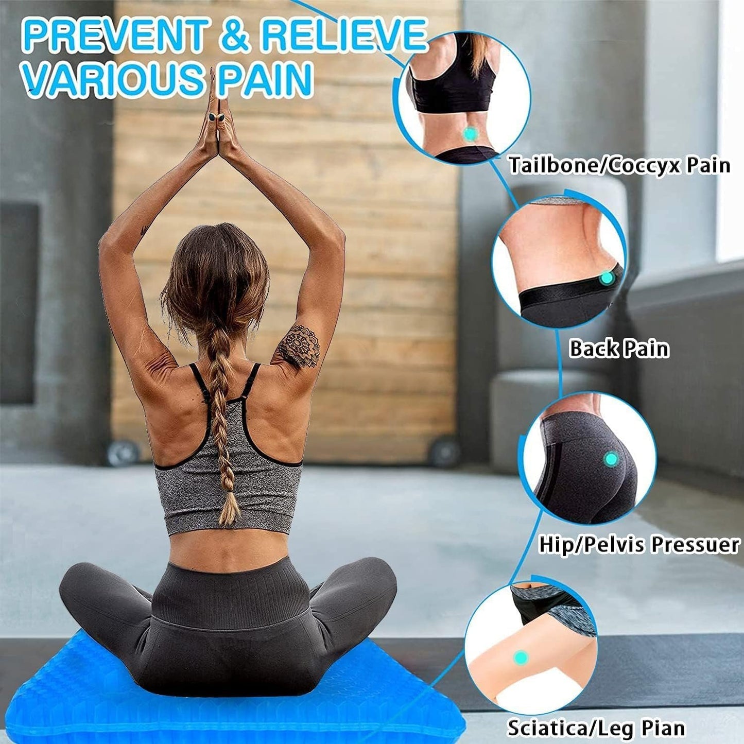 Gel Seat Cushion, ZIKO Ergonomic Design Egg Seat Cushion Wheelchair Cushion with Breathable Non-Slip Cover for Back Sciatica Pain Relief Long-Sitting Seat Cushion for Office Chair Car Wheelchair