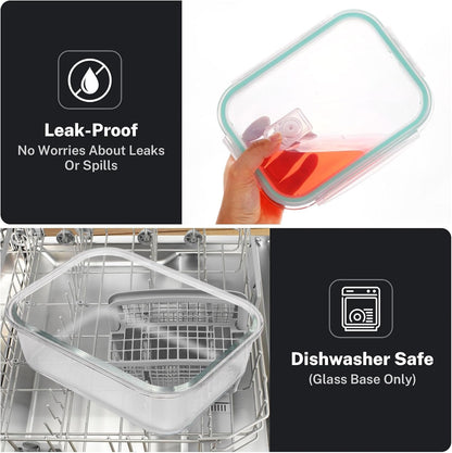 KITHELP 10 PACK 1050ml & 370ml Glass Food Storage Containers with Airtight Lids - Glass Meal Prep Containers - Microwave, Oven, Freezer and Dishwasher Safe, BPA-free