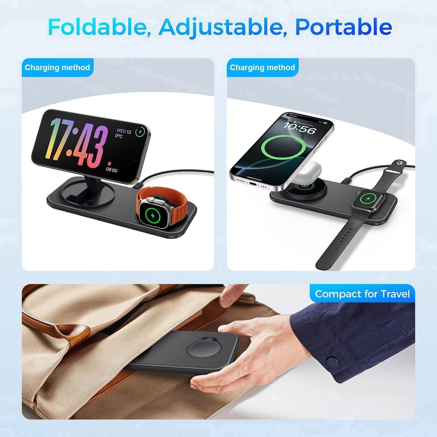 VNBBT 2 in 1 Wireless Charger for Mag-Safe Charging, 15W Fast Magnetic Wireless Charging Pad Stand for iPhone 16/15/14/13/12/Pro/Pro Max/Plus,AirPods,Apple Watch Series 10/9/8/7/6/SE/5/4/3/Ultra 2