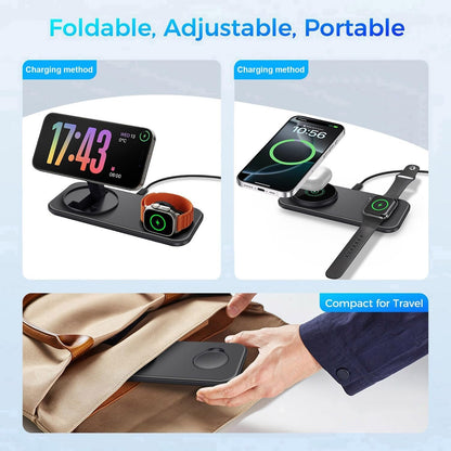 VNBBT 2 in 1 Wireless Charger for Mag-Safe Charging, 15W Fast Magnetic Wireless Charging Pad Stand for iPhone 16/15/14/13/12/Pro/Pro Max/Plus,AirPods,Apple Watch Series 10/9/8/7/6/SE/5/4/3/Ultra 2