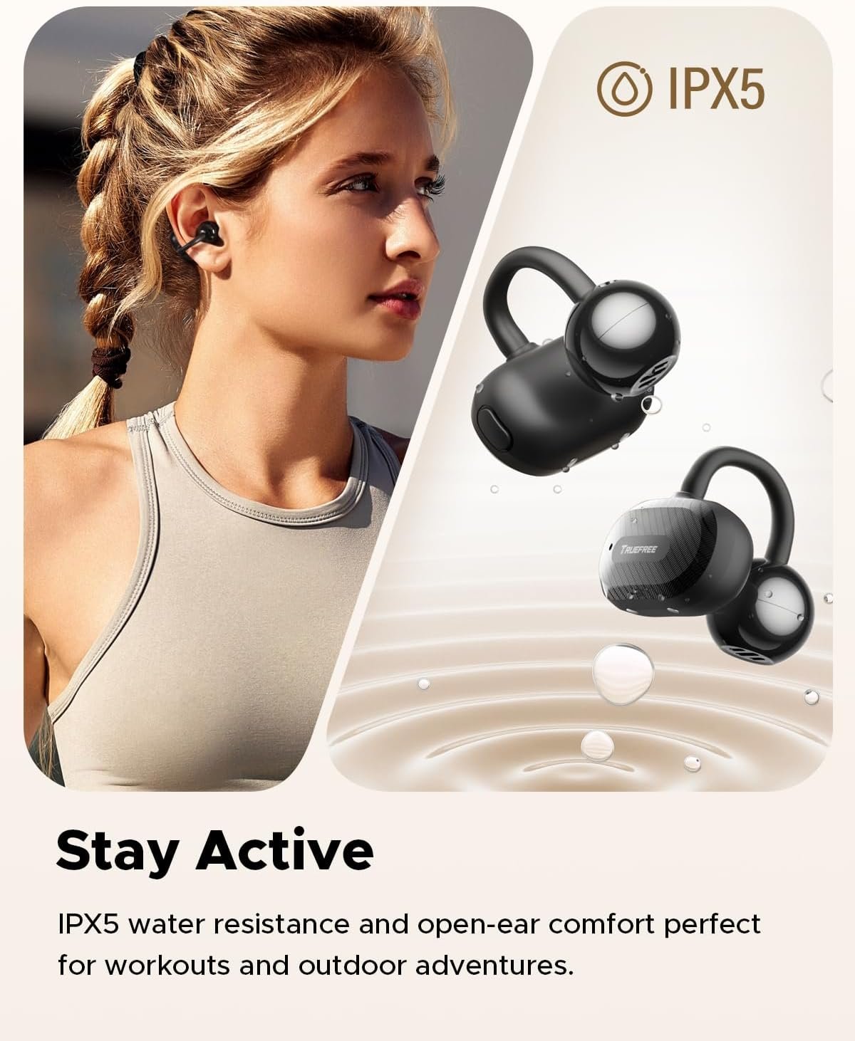 truefree C10 Clip-On Wireless Earbuds, Open-Ear Earphones, Bluetooth 5.4, 12mm Driver with Spatial Sound, 28H Playtime, IPX5 Water-Resistant, AI-ENC Clear Calls, Dual Connection, App Customizable