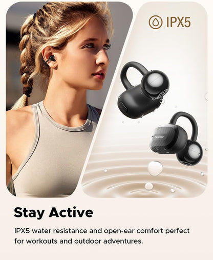 truefree C10 Clip-On Wireless Earbuds, Open-Ear Earphones, Bluetooth 5.4, 12mm Driver with Spatial Sound, 28H Playtime, IPX5 Water-Resistant, AI-ENC Clear Calls, Dual Connection, App Customizable