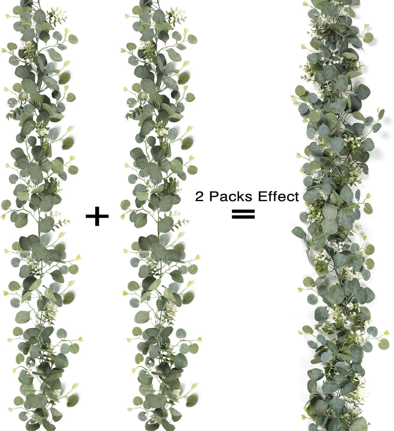 Eucalyptus Garland With White Flowers, 4 Packs 180cm Silver Dollar Eucalyptus Boxwood Gypsophila Vines for Wedding Party Mantle Table Runner Home Decor