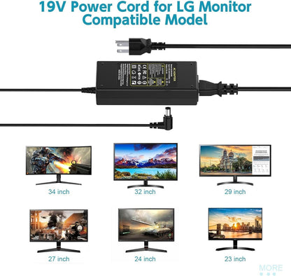 AC DC Adapter Electronics Charger for LG 19V Power Supply Cord 19" 20" 22" 23" 24" 27" LED LCD ADS-40FSG-19 24LJ4540 DA-48F19 DA-65G19 LCAP21C 24LB451B Monitor Widescreen Ultrawide HDTV HD TV Flatron