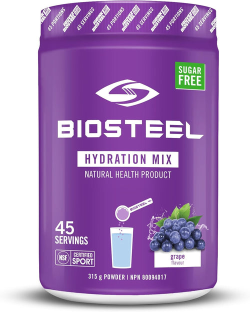 BioSteel Hydration Mix, Great Tasting Hydration with Zero Sugar, and No Artificial Flavours or Preservatives, Grape Flavour, 45 Servings per Tub