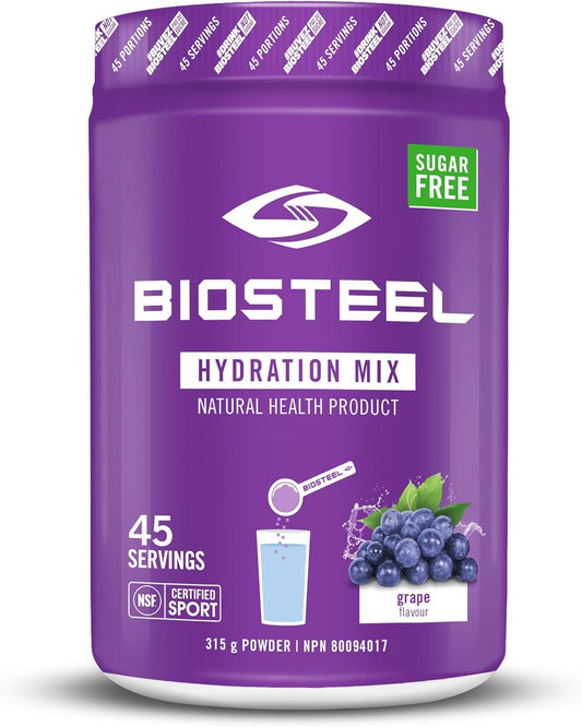 BioSteel Hydration Mix, Great Tasting Hydration with Zero Sugar, and No Artificial Flavours or Preservatives, Grape Flavour, 45 Servings per Tub