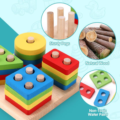 Qizebaby Toddlers Montessori Wooden Toys for Boys Girls Age 2 3 4 Year Old,Baby Toy Learning Musical Setsï¼ŒShape Sorting Toys Gifts for Kids 2-4, Wooden Preschool Learning Fine Motor Skills Game