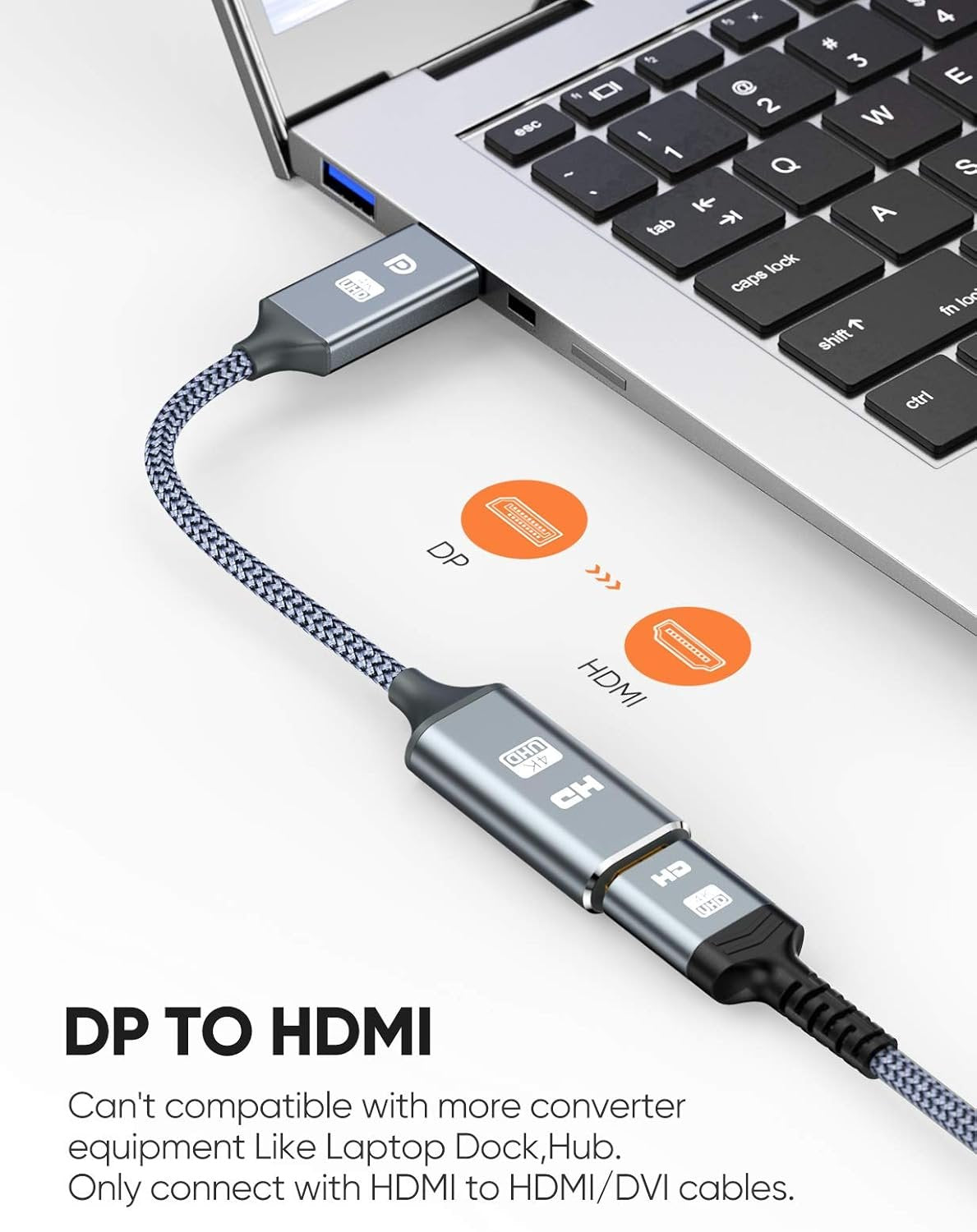 Snowkids DisplayPort to HDMI Adapter (4K 30Hz) Unidirection Display Port to HDMI Converter Male to Female, Non-bidirectional DP Output to HDMI Input Converter