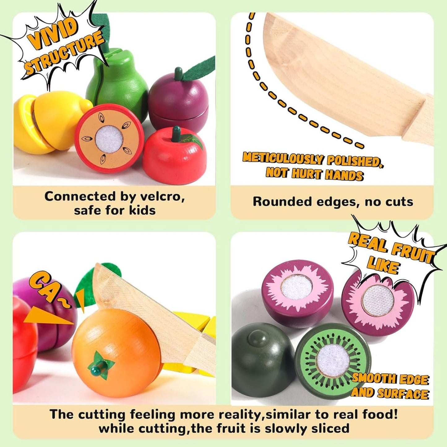Wooden Play Food Montessori Toys for 2 3 4 Year Old Girls Boys Cutting Fruits Pretend Play Kitchen Accessories Toddlers Educational Kids Toys Birthday Gifts for 2 3 4 5 Year Old Boy Girl