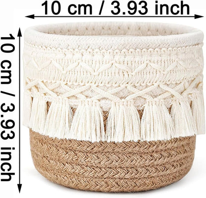 Make Up Brush Holder, Mini Multifunctional Storage Basket, 10 x 10 cm Desk Organizer, Makeup Holder Organizer in Bohemian Style for Brushes, Pens, Pencils and Accessories (White)