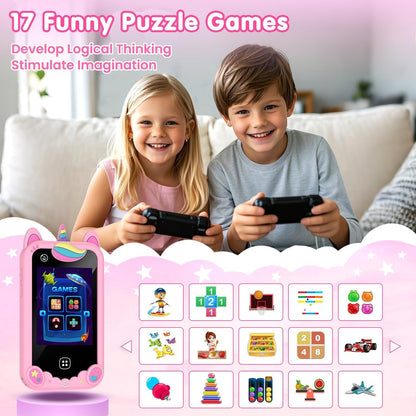 Kids Smart Phone for Boys, Christmas Birthday Gift for Ages 3-8, Toddler Learning Toy Touchscreen Cell Phone with Dual Camera, Music Player, Game, 8GB SD Card (Pink)