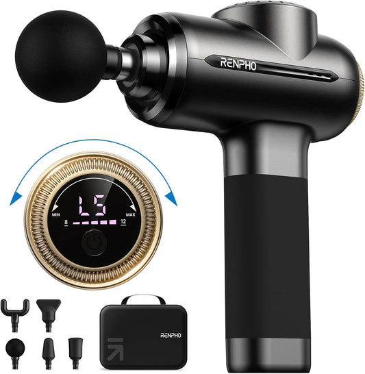 RENPHO Massage Gun with 8-12mm Adjustable Amplitude, Handheld Percussion Deep Tissue Muscle Massager with Portable Travel Case for Athletes Men Women Gifts, Active EVO
