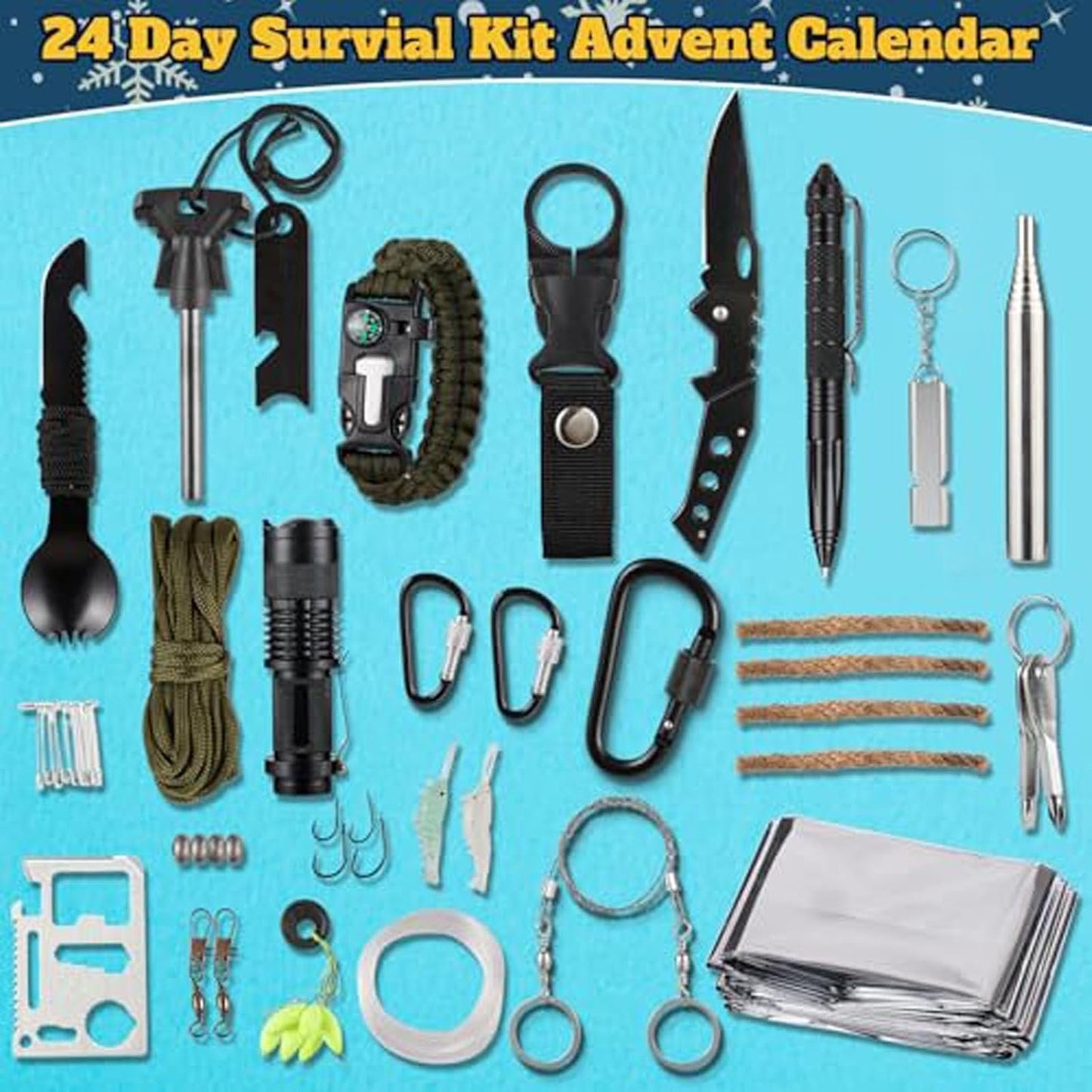 Survival Kit Advent Calendar 2024 Adults Men, 24 Days Christmas Countdown Calendar Emergency Survival Gears, 2024 Xmas Cool Gadgets for Outdoor Camping Fishing Hunting Adventure