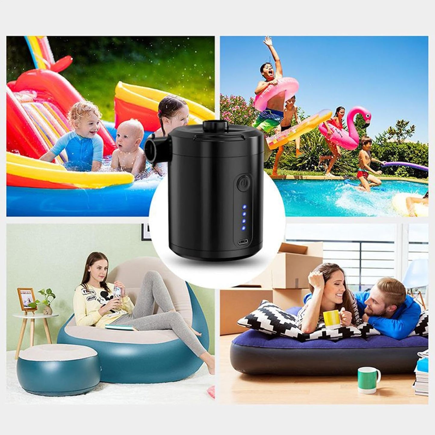 Small Air Pump, ricaricabile portatile elettrico, 4,37 x 3,15 in Low Noise Fast Inflation, Wireless Lightweight Design, Travel Pool Floats for Outdoor Gear, Float Pumps, Men
