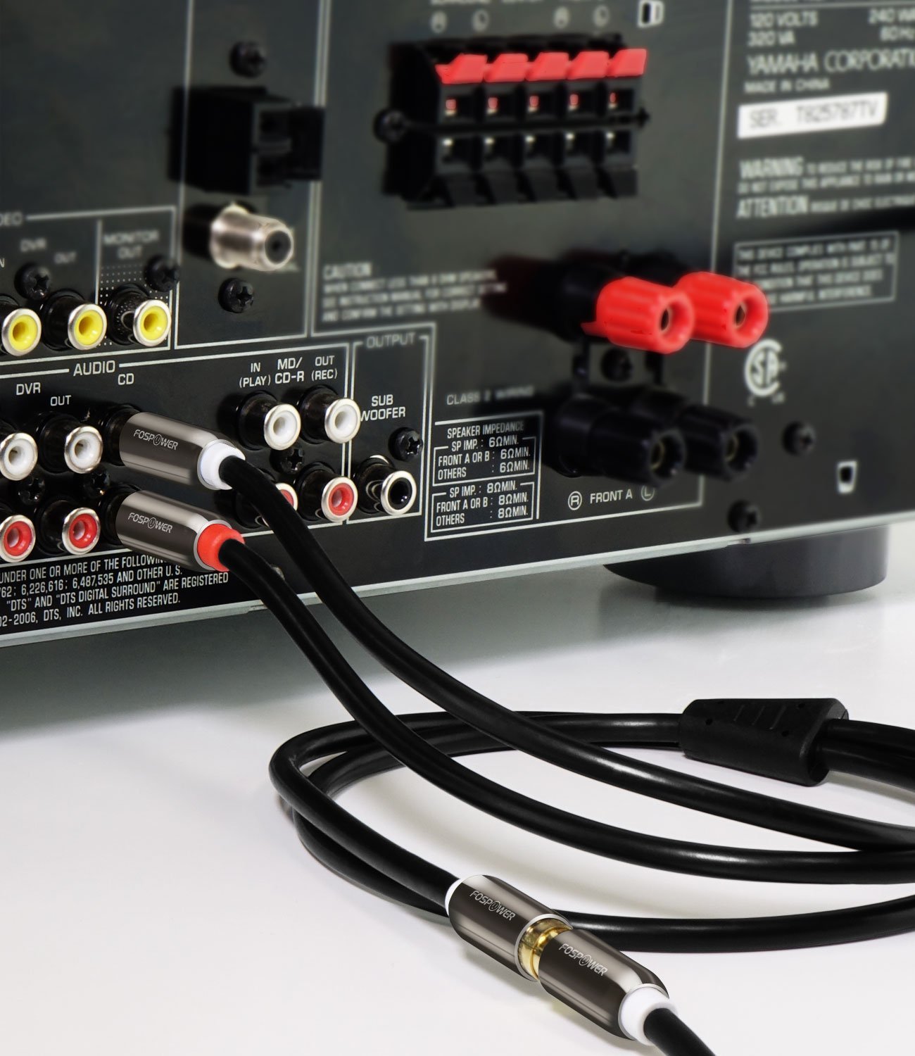 FosPower RCA Y-Adapter 1.8 Meter (6FT) 1 RCA Male to 2 RCA Male Audio Adapter Cable - Dual Shielded | 24K Gold Plated