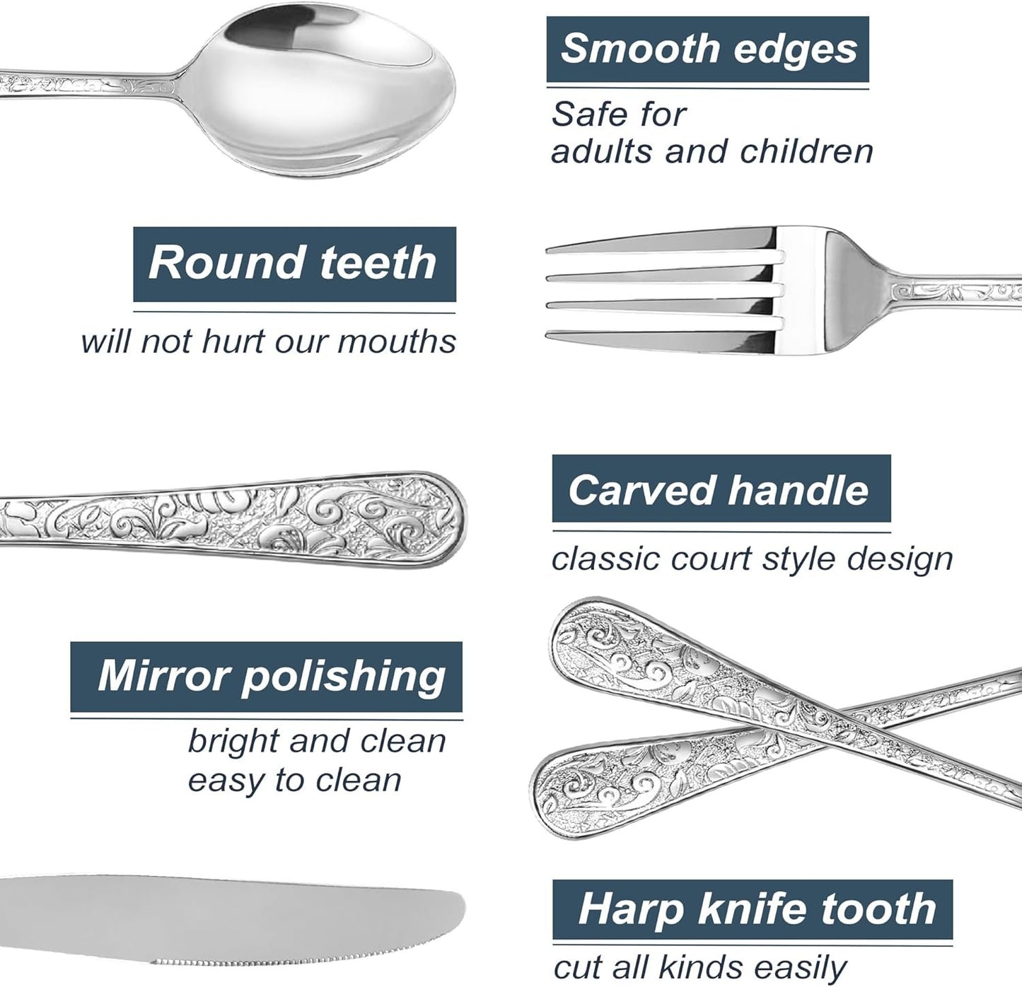 Runfly Vintage Carved Stainless Steel 20 Pieces Flatware Set, Silverware Set, Modern Embossed Cutlery Set Utensils Including Fork Spoon and Knife