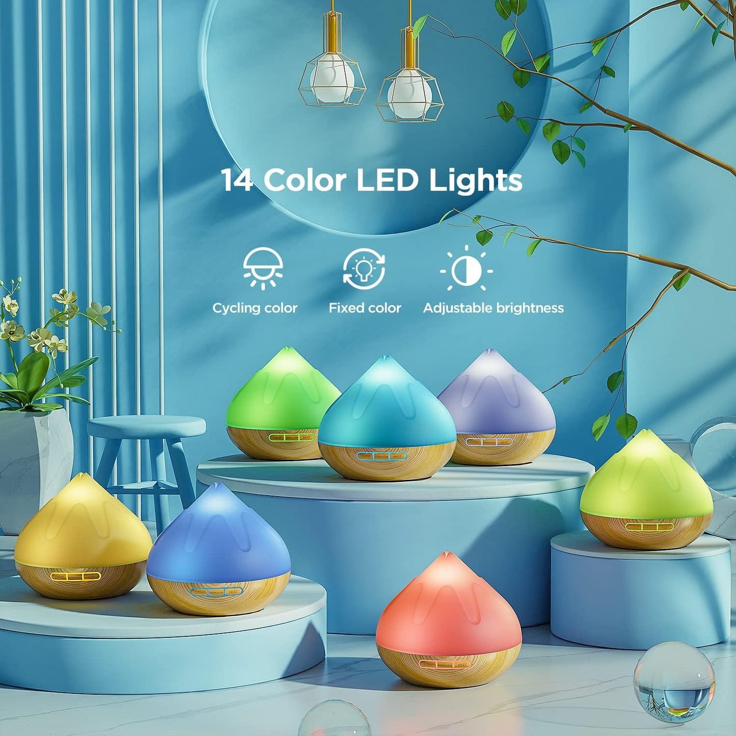 Aroma 500 ML Diffiser with Essential Oils Set, Essential Oil Diffuser with Remote Control, Humidifier with 14 Color Lights for Large Room, 4 Timer Setting, Auto Shut-Off