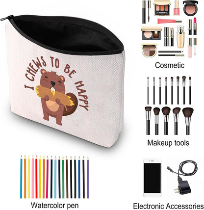 Beaver Cosmetic Bag I Chews to Be Happy Insprise Travel Toiletry Zipper Pouch for Beaver Lover (Beaver)
