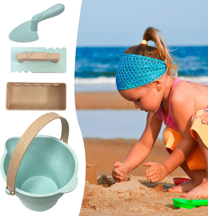 Beach Toys, Sand Box Castle Play Set, Buckets Toy Set, Shovels Molds Sandbox Tool Kit with Mesh Bag, Ideal for Outdoor Summer, 6.69 x 6.5 x 4.33 Inches, Unisex and Lightweight Design