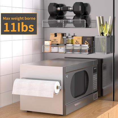 Magnetic Spice Rack for Refrigerator, 6 Pack 100% Metal Strong Magnet Shelf, Space Saving Spice Organizer, Home Kitchen Laundry Room Storage Organization W/ Paper Towel Holder, Utensils Racks (Grey)