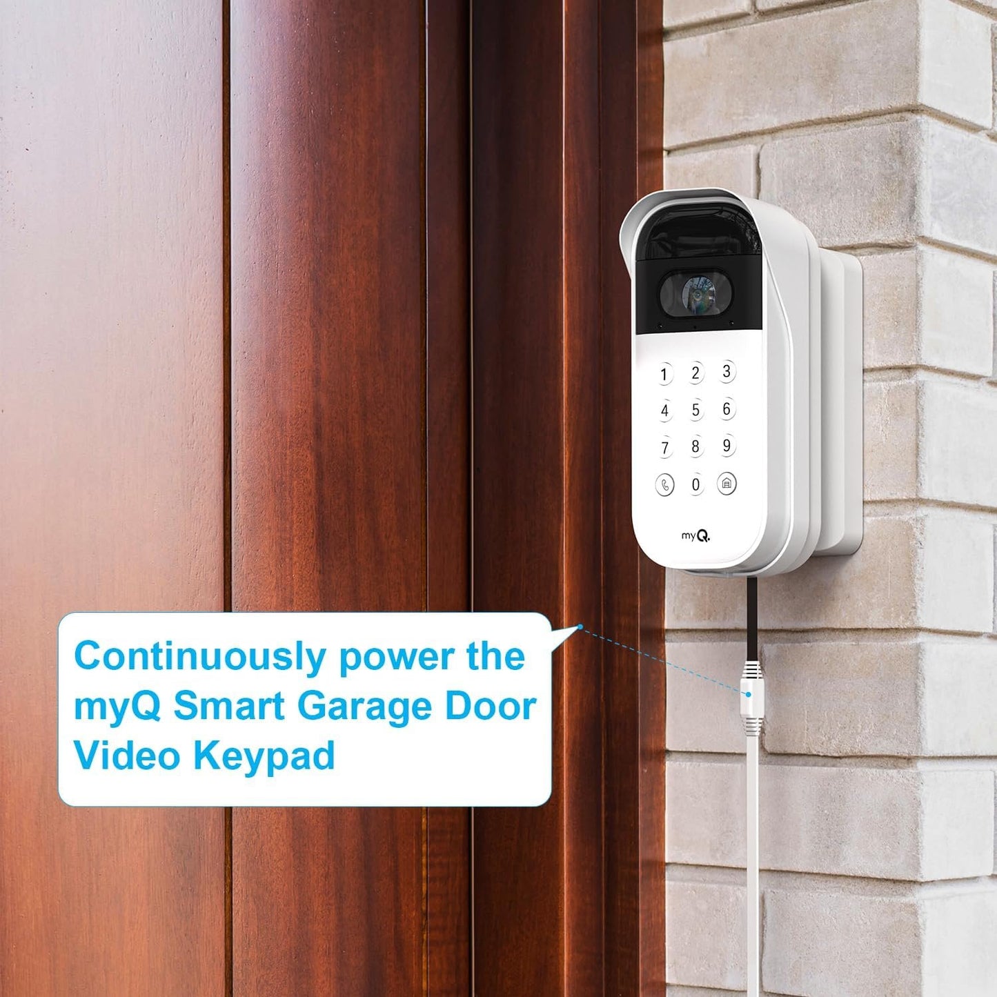 iTODOS 20ft/6m Power Cable and Adapter for myQ Smart Garage Door Video Keypad, Weatherproof Outdoor Flat Charging Cable Continuously Charging Your Video Keypad