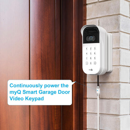 iTODOS 20ft/6m Power Cable and Adapter for myQ Smart Garage Door Video Keypad, Weatherproof Outdoor Flat Charging Cable Continuously Charging Your Video Keypad