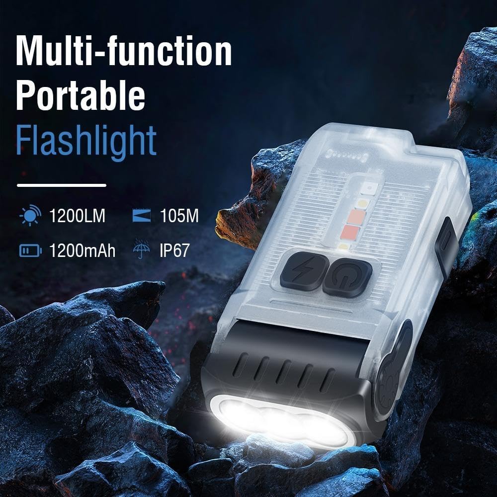 PEAUS V15 LED EDC Flashlight - 1200 Lumens, USB C Rechargeable, 10 Modes, Pocket Light with Warm/Red Light, Clothing Clip, IP67 Waterproof, 80° Rotating Head - Ideal for Survival, Tactical Use