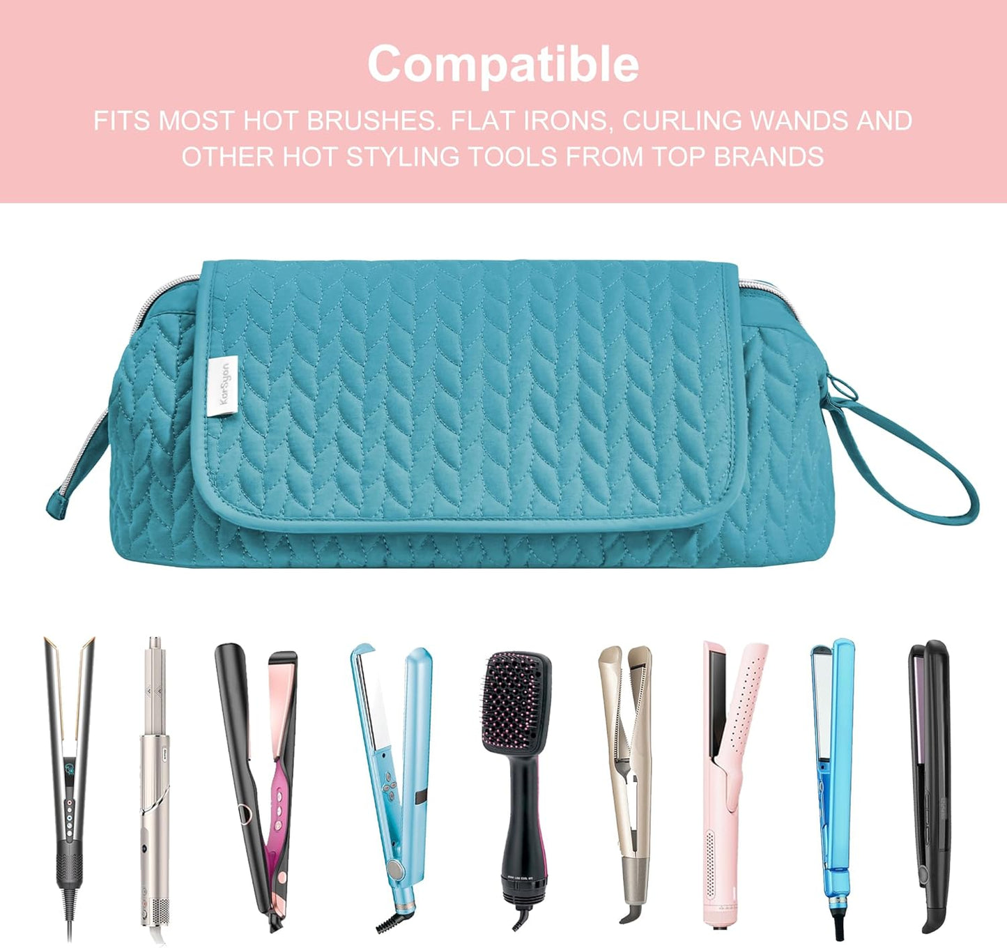 Hair Tools Travel Bag Karsyon Heat Resistant Mat Case Hot Tools Straightener, Curling Iron,Hair Dryers,Haircare Accessories Travel Essentials for Women 2 in 1 Organizer Bags(Teal)