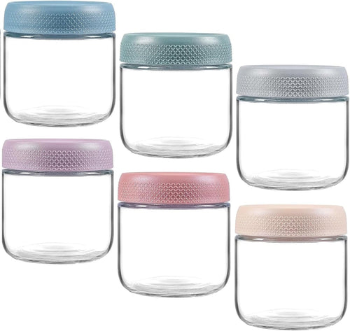 Overnight Oats Containers with Lids, Glass Jars with Airtight Lids, Wide Mouth Mason Jars, Food Storage Containers, Set of 6 (350ml)