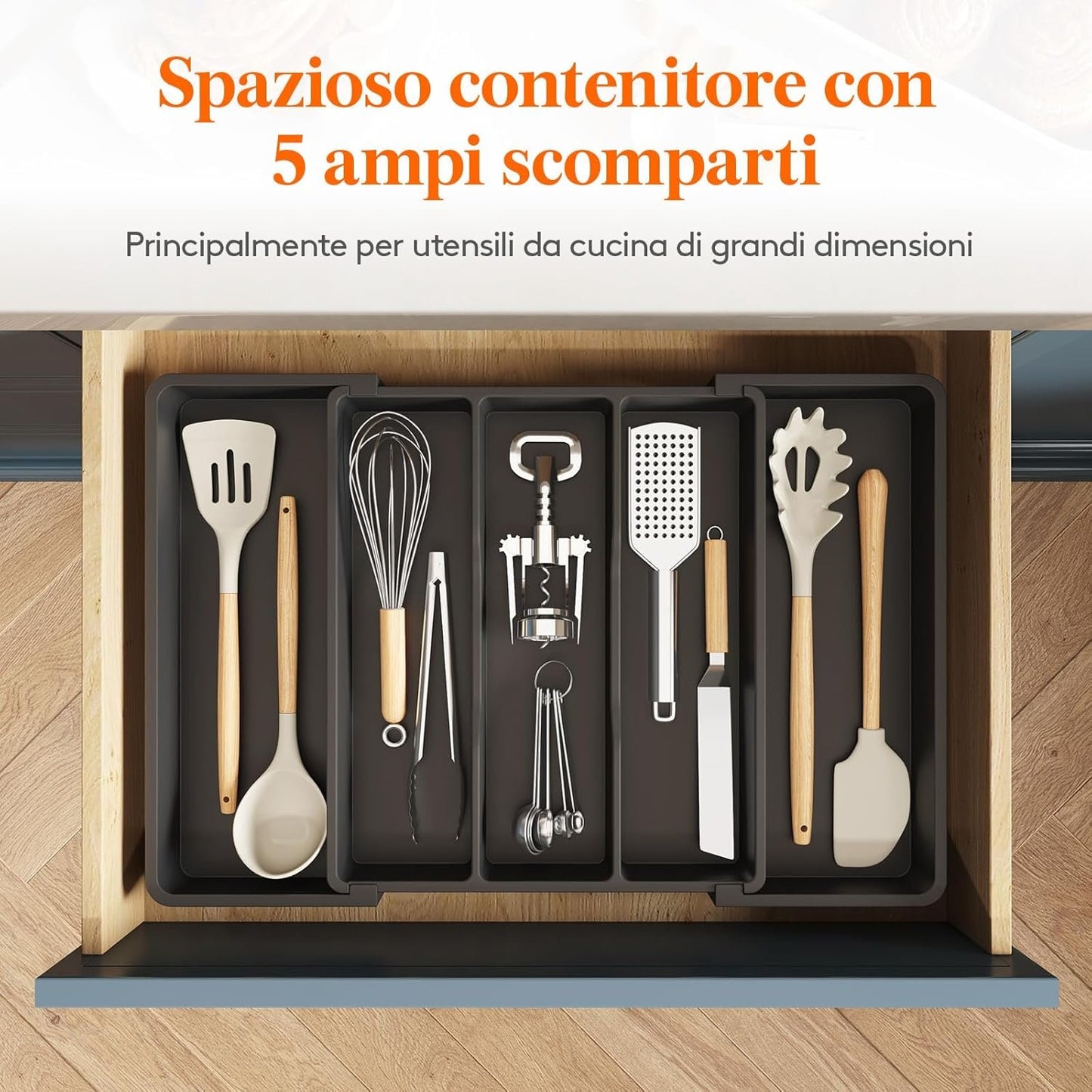 Lifewit Cutlery Tray Drawer Expandable Kitchen Utensil Holder Adjustable Cutlery Holder Kitchen Utensil Holder Plastic Divider for Kitchen Utensils and Gadgets 2 Packs, Black