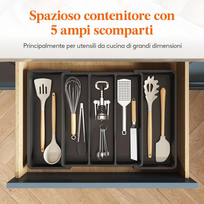 Lifewit Cutlery Tray Drawer Expandable Kitchen Utensil Holder Adjustable Cutlery Holder Kitchen Utensil Holder Plastic Divider for Kitchen Utensils and Gadgets 2 Packs, Black