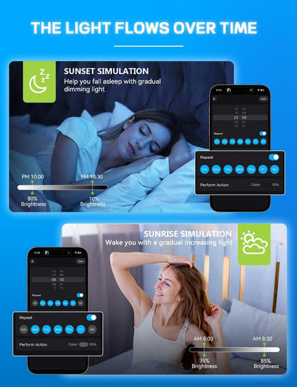 Vanance Smart Light Bulbs 4Pack, Work with Alexa Google Home, WiFi & Bluetooth Color Changing Led Light Bulbs, E27 A19 10W 800LM Dimmable Warm and Multicolor Smart Home Lighting, No Hub Required