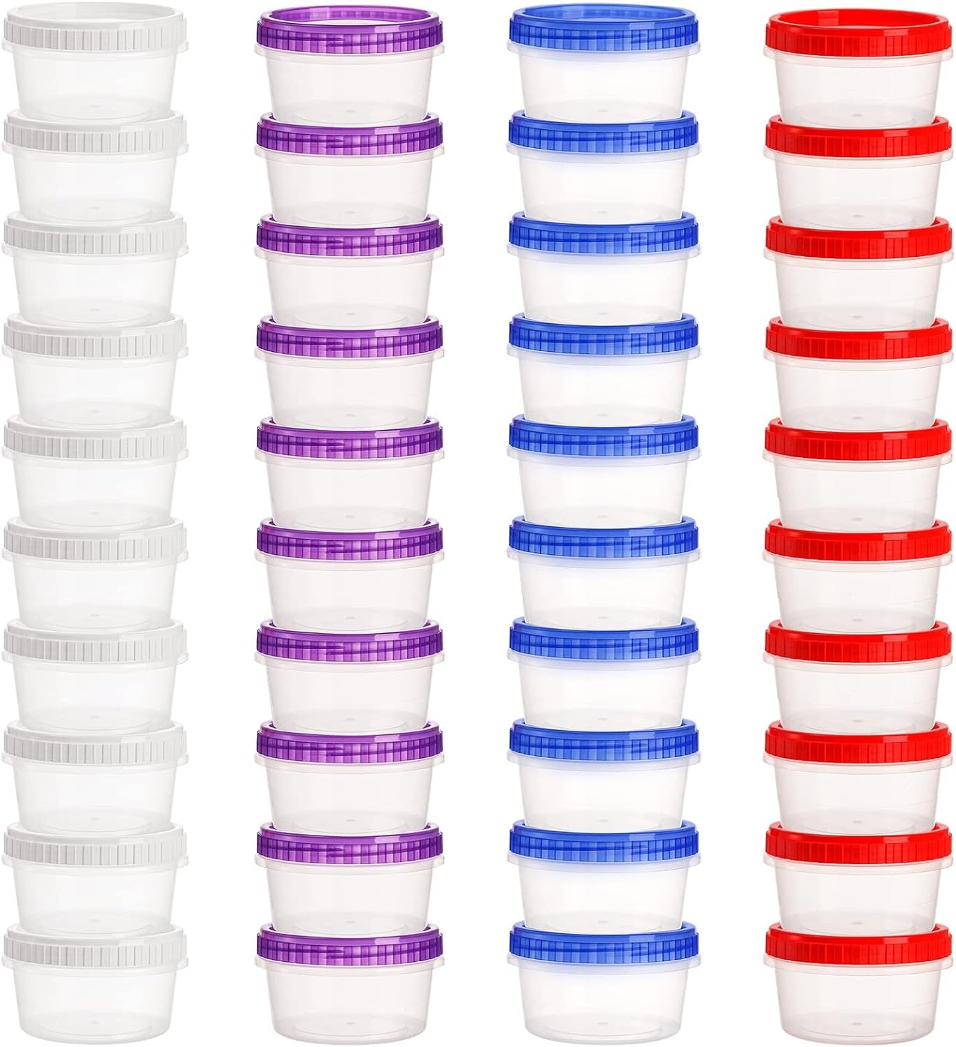 Okllen 40 Pack 10oz Freezer Storage Container Boxes, Plastic Food Container Jar with Airtight Screw Lid, Reusable Small Twist Top Condiment Cup for Snack, Fruit, BAP Free