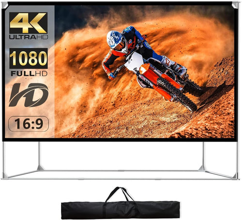 150 Inch Projector Screen and Stand 16:9 HD 4K Large Outdoor Projector Screen Portable Projection Screen with Carrying Bag for Home Theater Backyard Cinema