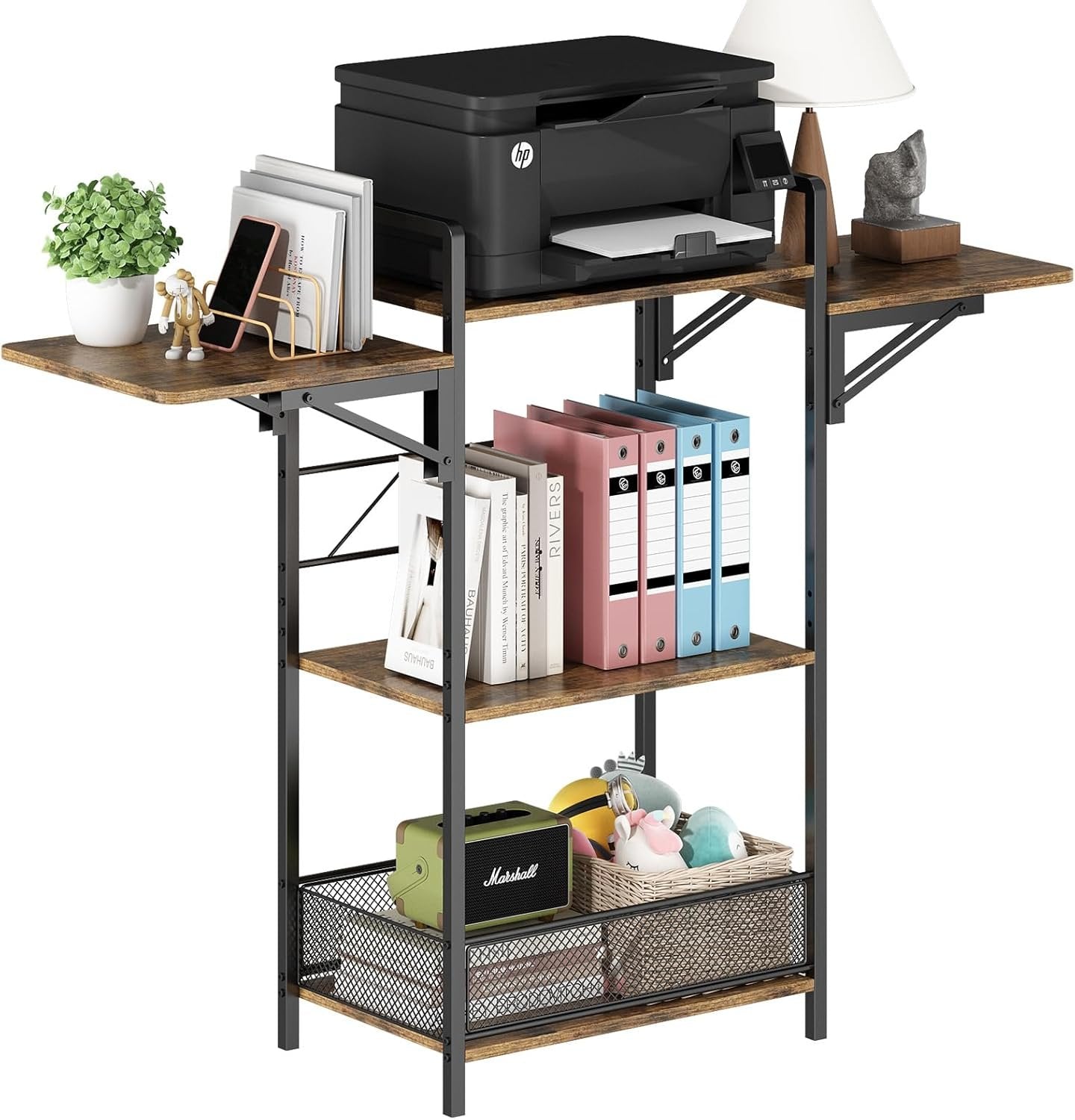 GILLAS 3 Tier Large Printer Stand, Desk Top Printer Dtand with Storage, 3 Tier Printer Table for Home Office Organization, Suitable for Fax Machines, Scanners, Office and Home Storage Rack, Metal