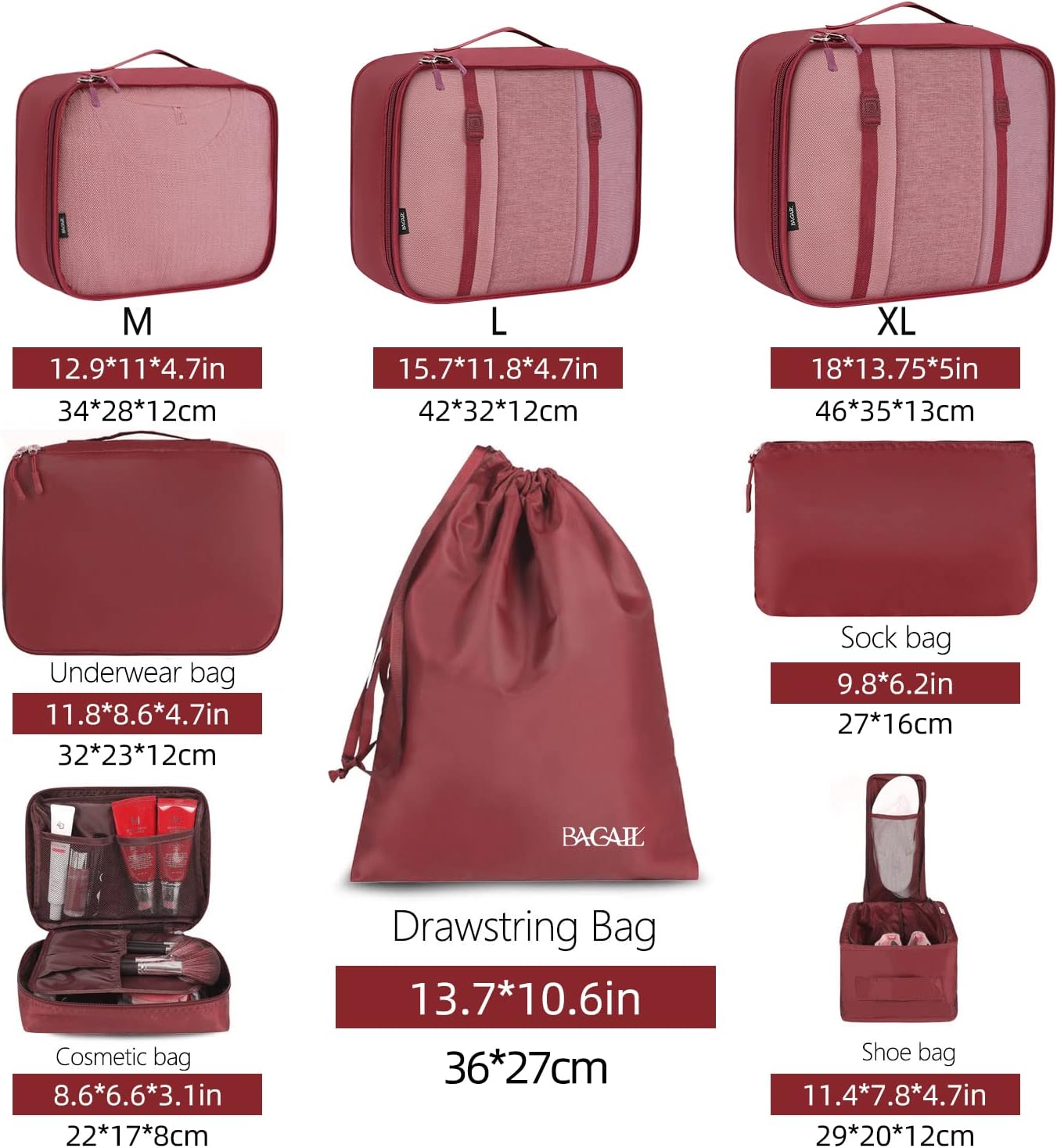 BAGAIL Set of 8 Packing Cubes for Suitcases, Lightweight Luggage Organizers, Packing Cubes for Travel Accessories