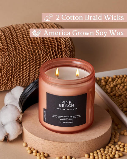 M&SENSE Pink Beach Jar Candle, 11.6oz Pineapple & Coconut Scented Natural Soy Candles for Home Scented, 70 Hour Burn Time, Home Decor Gift for Women, Friends, Family, Colleagues, Couples