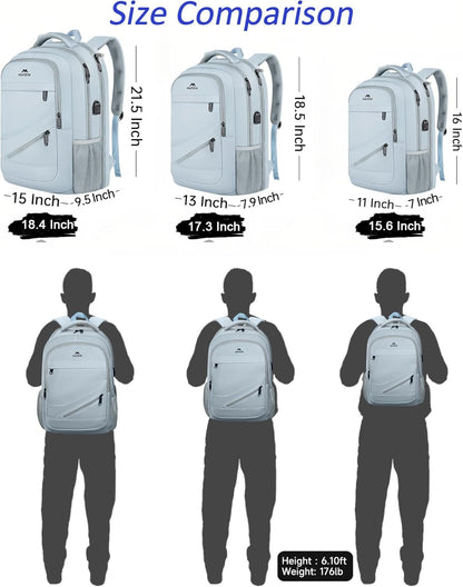 MATEIN 18 Inch Laptop Backpack for Women, TSA Approved Computer Rucksack with USB Charger Port and Luggage Strap, Extra Large Anti Theft Backpacks for Travel College Business Work, Haze Blue