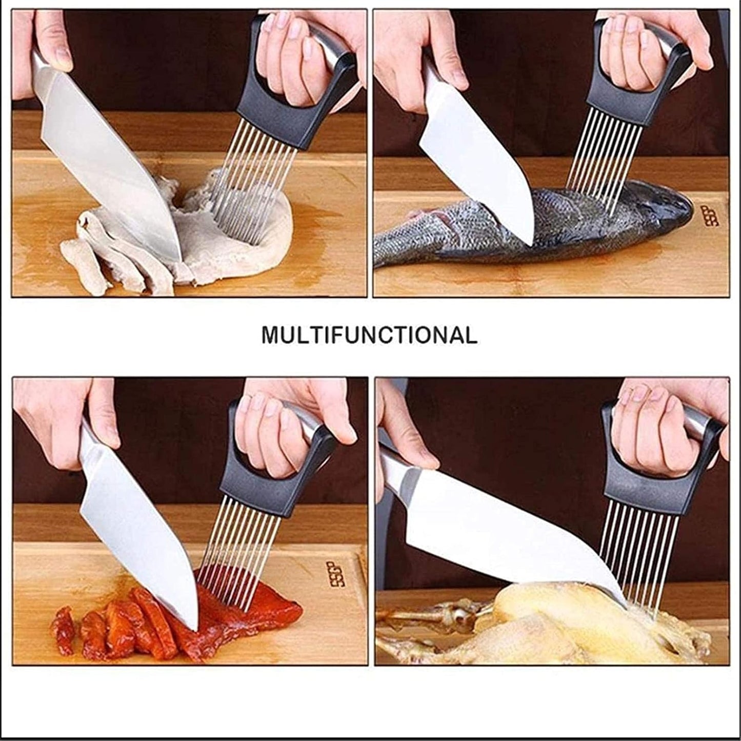 Onion Holder Slicer Food Choppers Slice Assistant, Stainless Steel Fork Vegetable Helper Meat Rack Slicers Lemon Tomato Potato Cutter Slicer Kitchen Tool Gadgets Cutting Chopper by MOTYYA