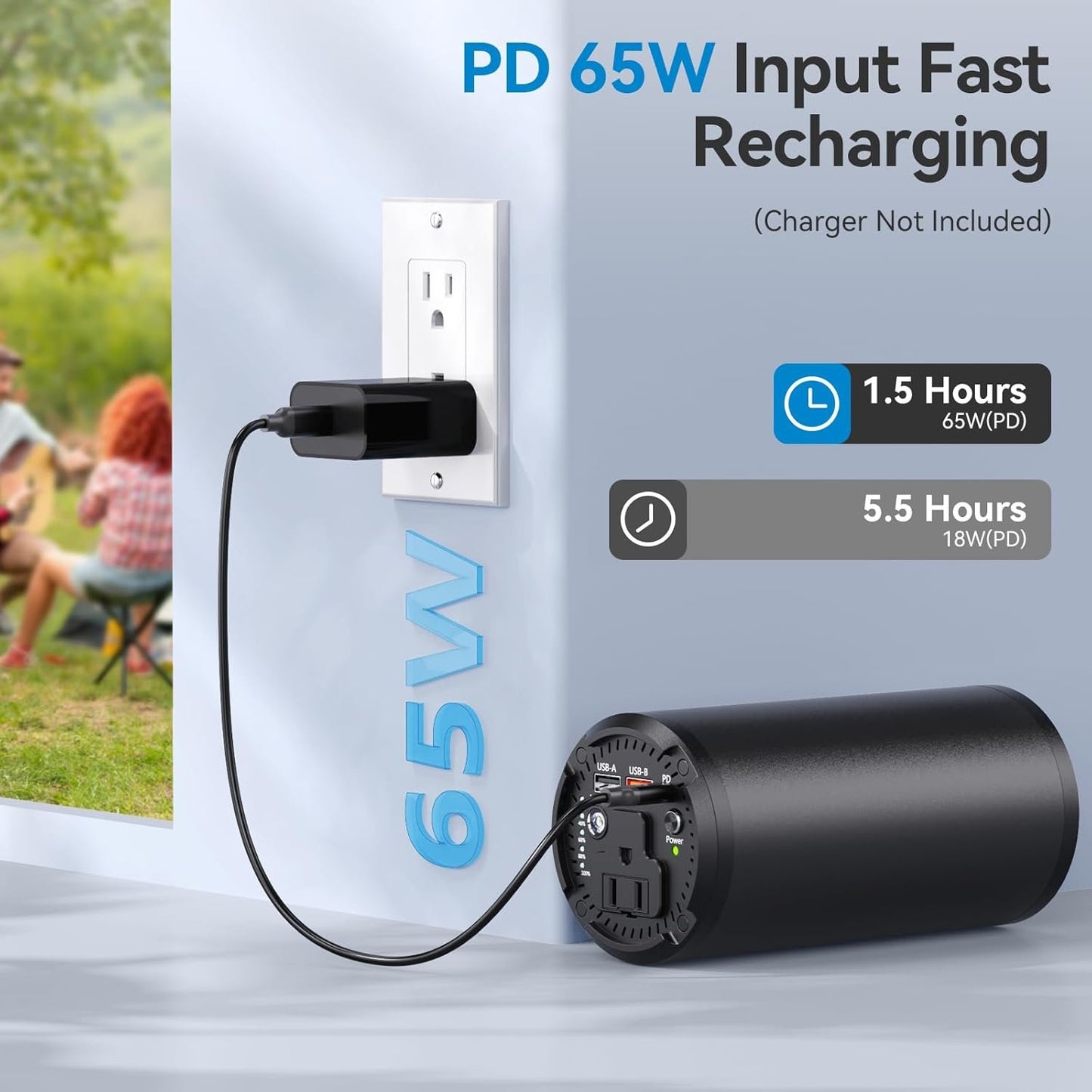 Portable Power Bank with 100W AC Outlet, 98Wh/27000mAh Laptop Portable Charger, 65W PD USB C Fast Charging, Power Station for Home Backup Power Camping Business Travel