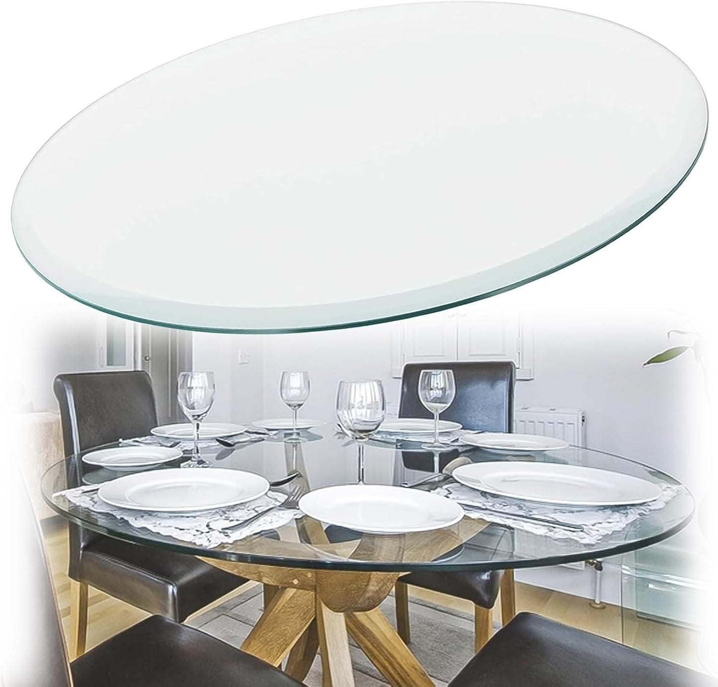 Tempered Glass Dining Table Top.Pian Transparent Tempered Glass Table Top, Round Dining Table Glass Panel Protector, Flat Polish Edge, Crystal Clear Protective Cover, (65 cm (26 inch))