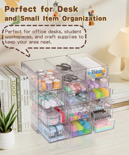 Clear Acrylic Organizer with Drawers | 15-Drawer Desktop Unit | Makeup & Desk Organization and Storage Box for Office, Craft, Vanity Table, Bathroom, Home Essentials