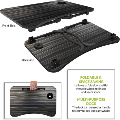 Gizga Essentials Foldable Laptop and Study Table for Student and Kids with Cup, Tablet and Mac Holder |Office Table | Bed Table| Breakfast Table, Portable/Ergonomic & Round Edges/Non-Slip Legs, Black