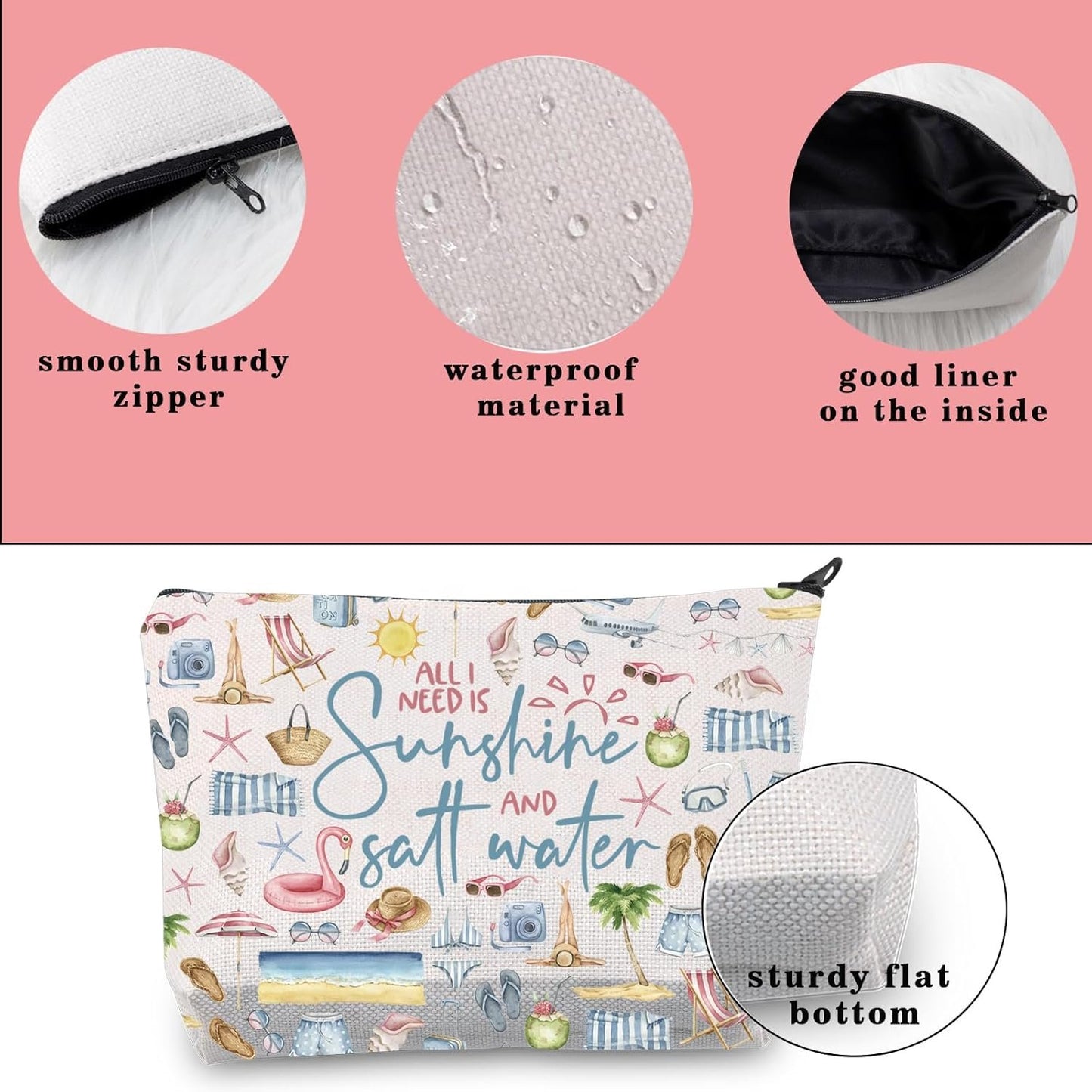 Summer Girl Trip Gift for Beach Vacation Lover Ocean Saltwater Sunshine Cosmetic Toiletry Bag (Sunshine)